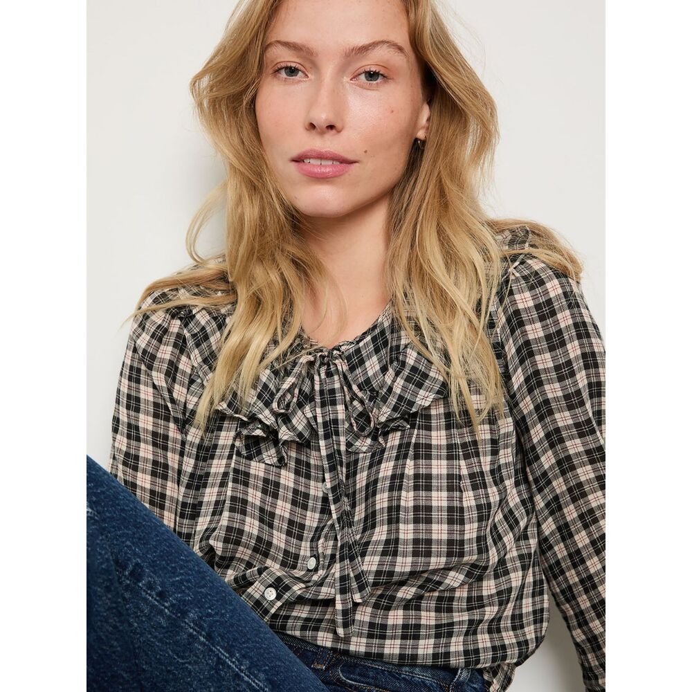 Doen Joelle Top NAVY COUNTRYSIDE PLAID size M - Picture 6 of 14